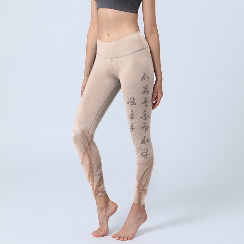 Leggings de yoga para mujer con estampado de orquídeas y caligrafía de Buddha Stones - PapayaWhip - US18，UK/AU22，EU50 (4XL) - image 0