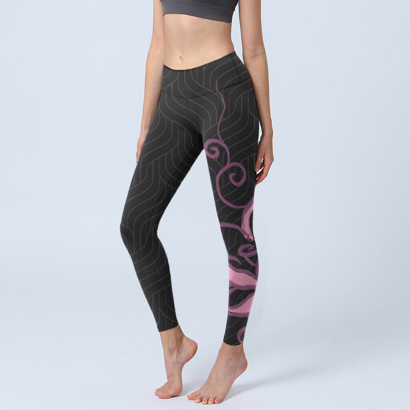 Leggings de yoga para mujer con estampado de flores de loto en color negro y rosa y Buddha Stones - Negro - US18，UK/AU22，EU50 (4XL) - image 1