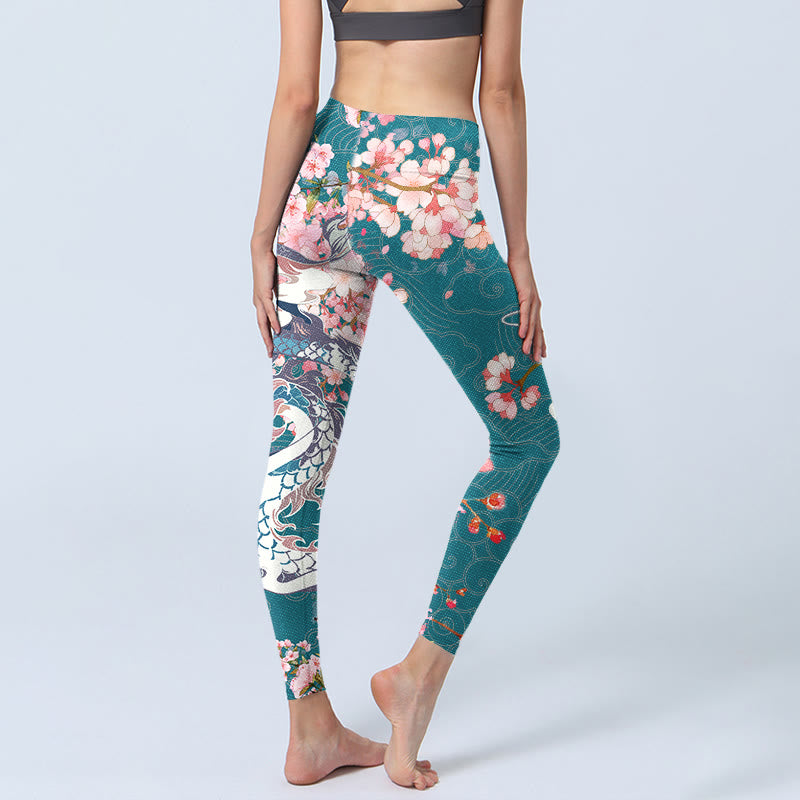 Leggings de yoga para mujer con estampado de flores de cerezo, dragón y piedras de Buddha Stones - image 4