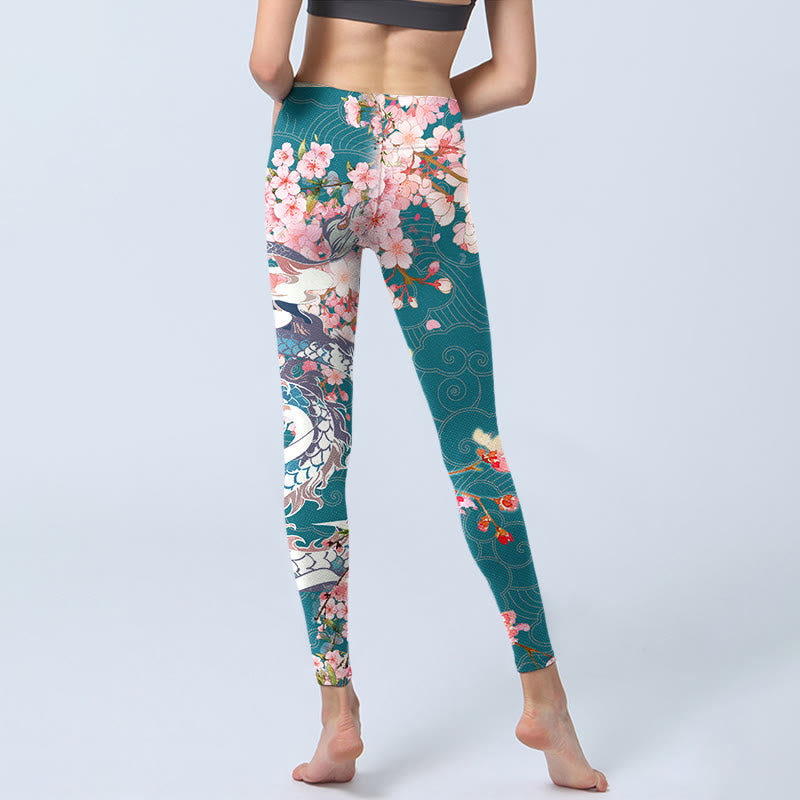 Leggings de yoga para mujer con estampado de flores de cerezo, dragón y piedras de Buddha Stones - image 6