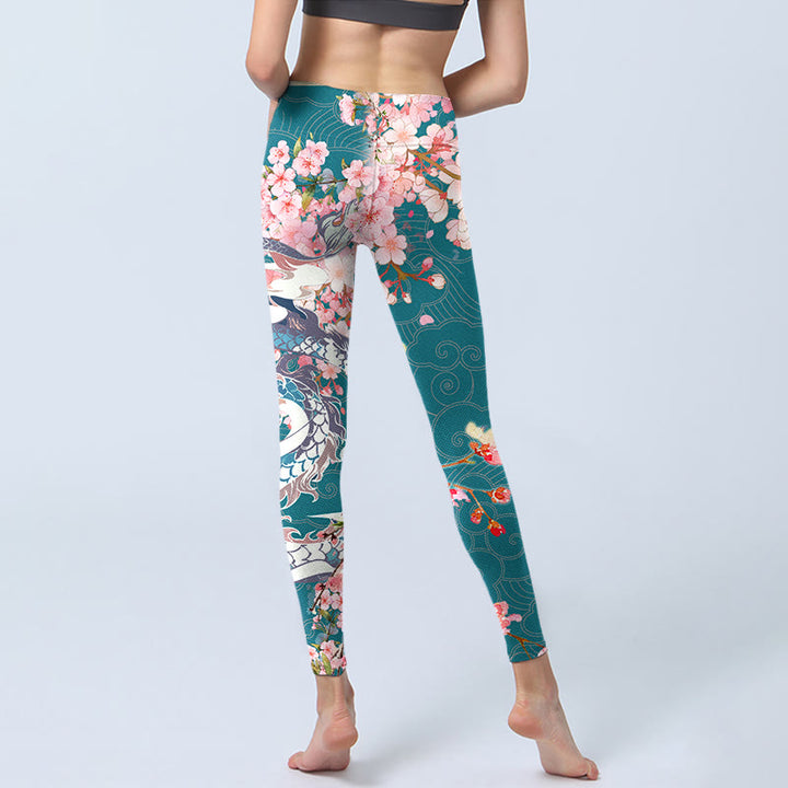 Leggings de yoga para mujer con estampado de flores de cerezo, dragón y piedras de Buddha Stones - image 6