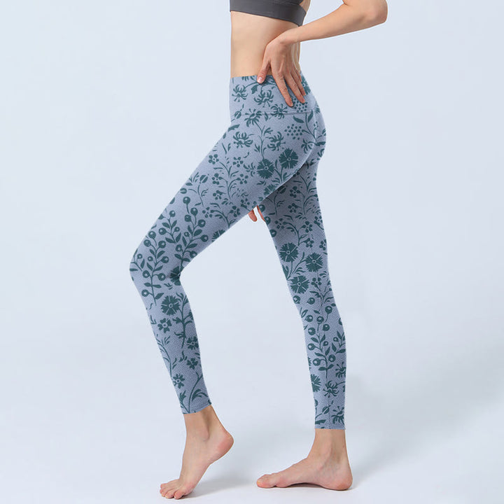 Leggings de yoga para mujer con estampado de plantas y flores exuberantes y Buddha Stones - image 2