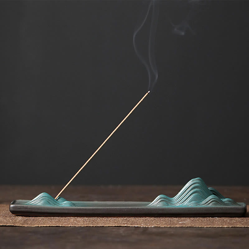 Quemador de incienso de cerámica con forma de conejo, luna y Buddha Stones, PiXiu, para curación de montañas - Montaña 23,6*4,1*3,4 cm - image 17