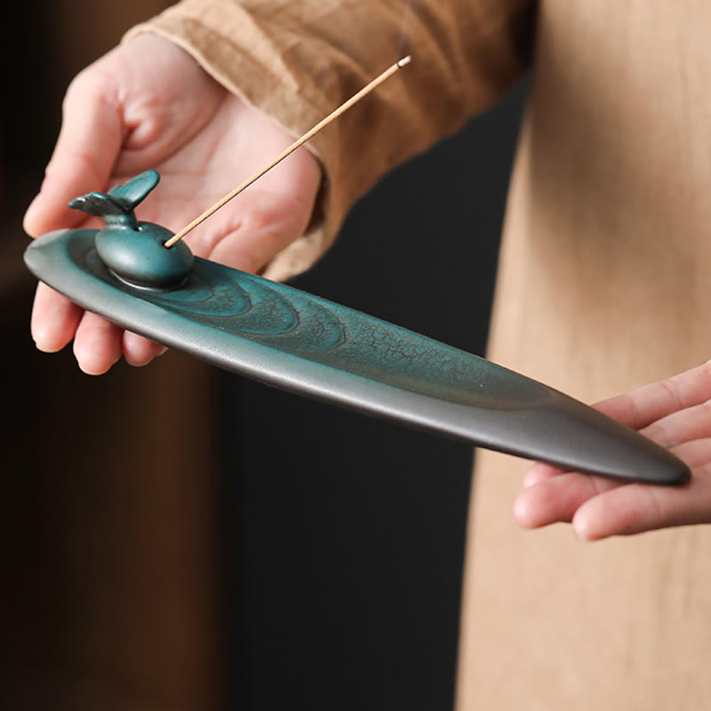 Quemador de incienso de cerámica curativo de bambú con forma de mariposa, tres Buddha Stones - image 12