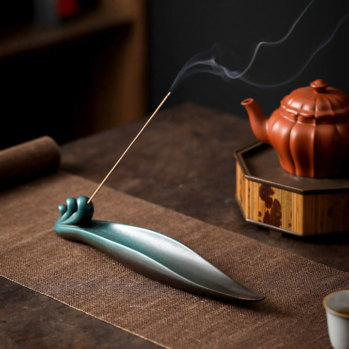 Quemador de incienso de cerámica curativo de bambú con forma de mariposa, tres Buddha Stones - image 10