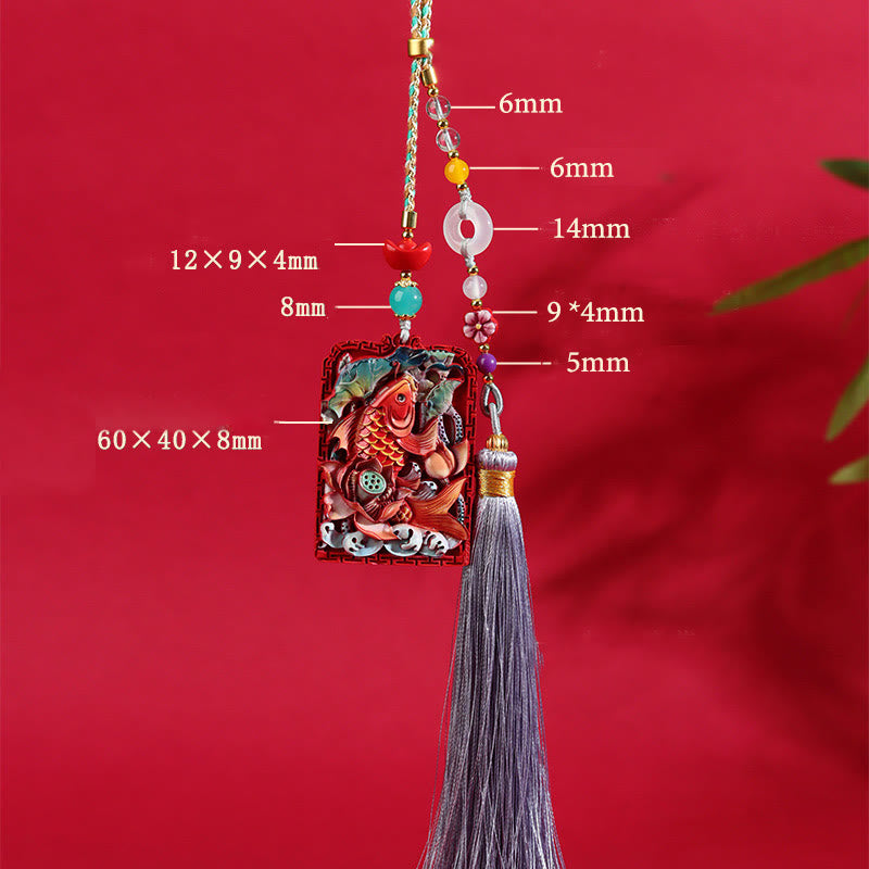 Buddha Stones con cinabrio natural, pez koi, diseño de loto, bendición, paz, hebilla, decoración colgante para coche
