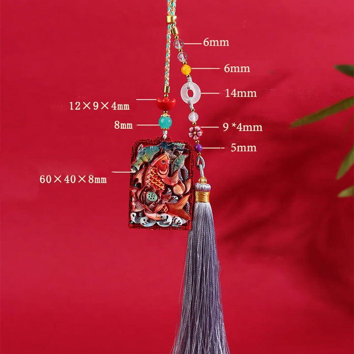 Buddha Stones con cinabrio natural, pez koi, diseño de loto, bendición, paz, hebilla, decoración colgante para coche