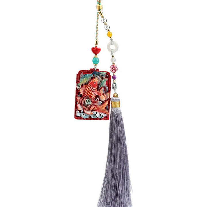 Buddha Stones con cinabrio natural, pez koi, diseño de loto, bendición, paz, hebilla, decoración colgante para coche