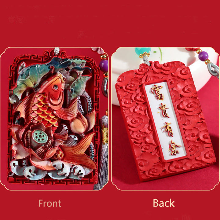Buddha Stones con cinabrio natural, pez koi, diseño de loto, bendición, paz, hebilla, decoración colgante para coche