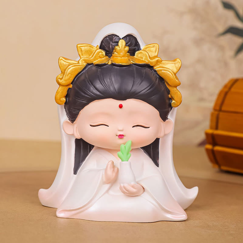 Estatua de resina para niño y niña con diseño de loto de Avalokitesvara y Buddha Stones para meditación, armonía y decoración del hogar