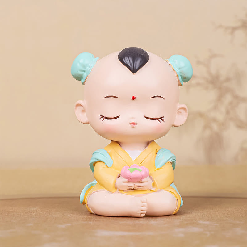 Estatua de resina para niño y niña con diseño de loto de Avalokitesvara y Buddha Stones para meditación, armonía y decoración del hogar