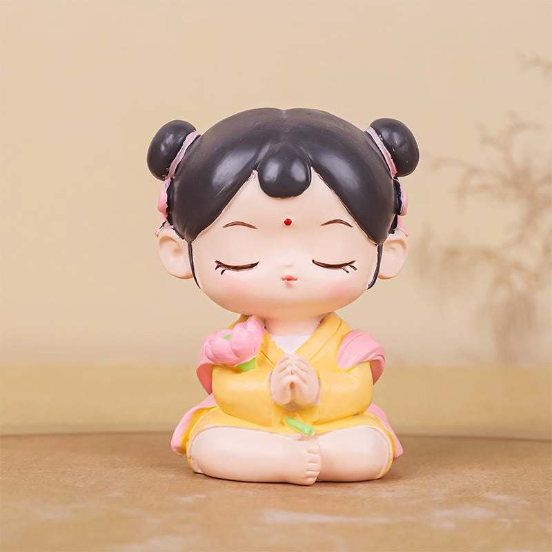 Estatua de resina para niño y niña con diseño de loto de Avalokitesvara y Buddha Stones para meditación, armonía y decoración del hogar