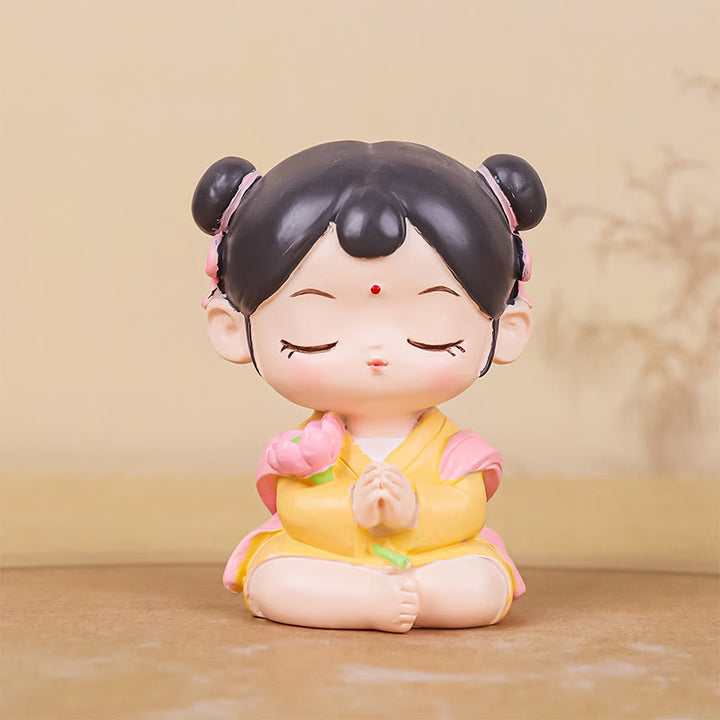 Estatua de resina para niño y niña con diseño de loto de Avalokitesvara y Buddha Stones para meditación, armonía y decoración del hogar