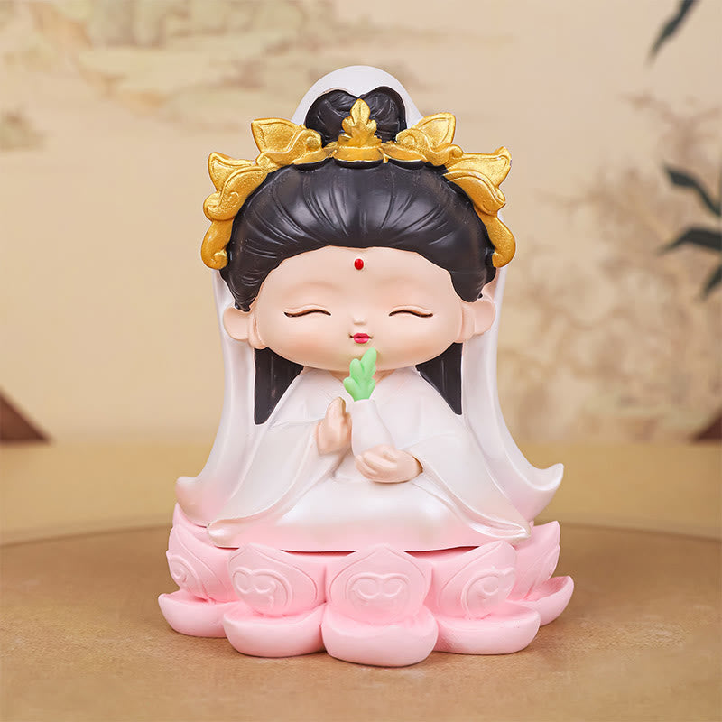 Estatua de resina para niño y niña con diseño de loto de Avalokitesvara y Buddha Stones para meditación, armonía y decoración del hogar