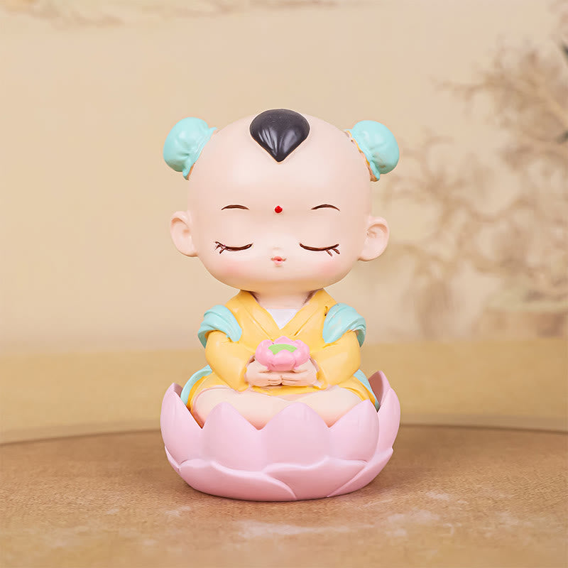 Estatua de resina para niño y niña con diseño de loto de Avalokitesvara y Buddha Stones para meditación, armonía y decoración del hogar