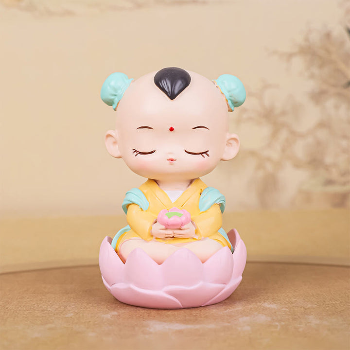 Estatua de resina para niño y niña con diseño de loto de Avalokitesvara y Buddha Stones para meditación, armonía y decoración del hogar