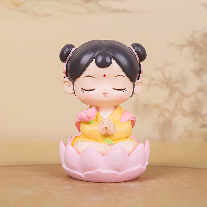Estatua de resina para niño y niña con diseño de loto de Avalokitesvara y Buddha Stones para meditación, armonía y decoración del hogar