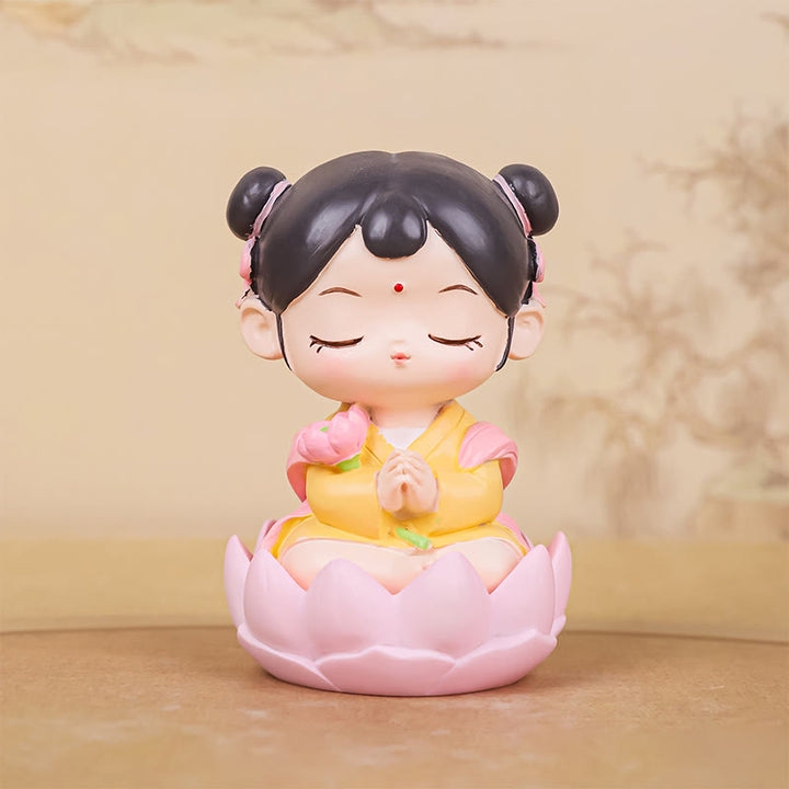 Estatua de resina para niño y niña con diseño de loto de Avalokitesvara y Buddha Stones para meditación, armonía y decoración del hogar