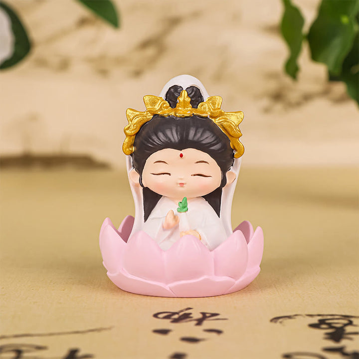 Estatua de resina para niño y niña con diseño de loto de Avalokitesvara y Buddha Stones para meditación, armonía y decoración del hogar