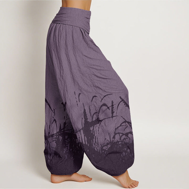 Pantalones harén con cintura elástica para mujer con estampado de hierba silvestre y Buddha Stones - image 9