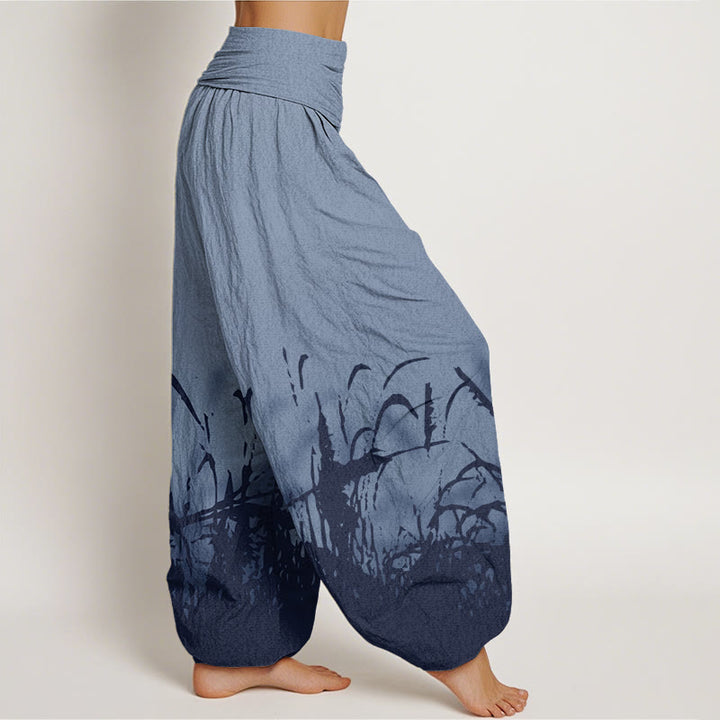 Pantalones bombachos de cintura elástica para mujer con estampado de hierbas silvestres y Buddha Stones , de algodón. - image 5