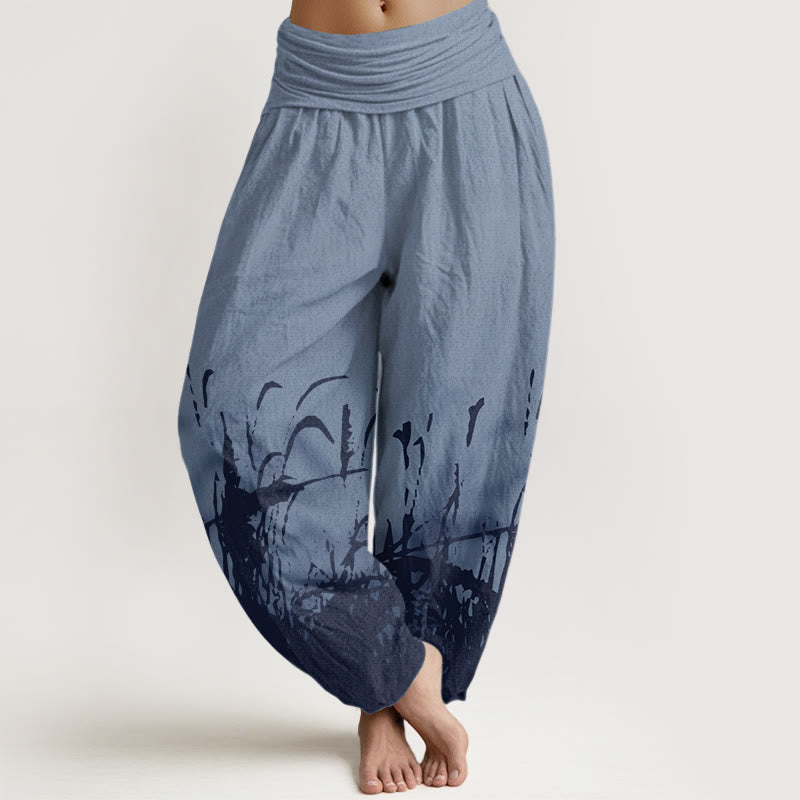 Pantalones harén con cintura elástica para mujer con estampado de hierba silvestre y Buddha Stones - Azul aciano - US22，UK/AU26，EU54 (6XL) - image 5