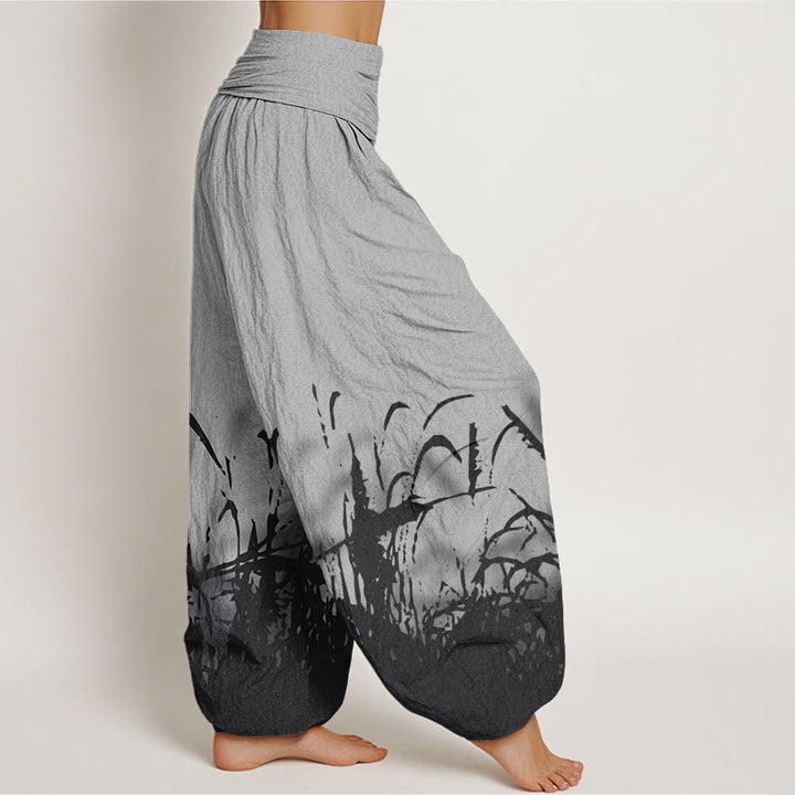 Pantalones bombachos de cintura elástica para mujer con estampado de hierbas silvestres y Buddha Stones , de algodón. - image 1