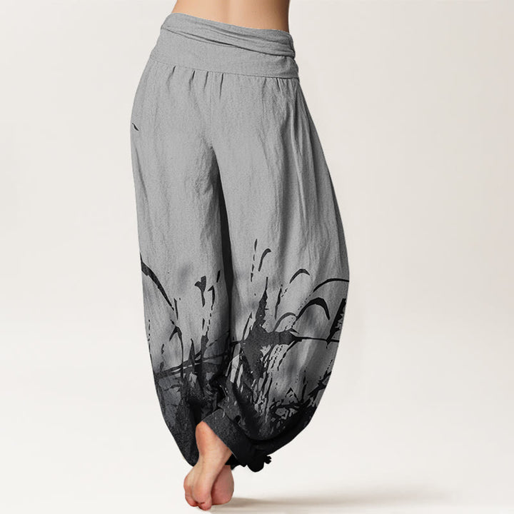 Pantalones harén con cintura elástica para mujer con estampado de hierba silvestre y Buddha Stones - image 3