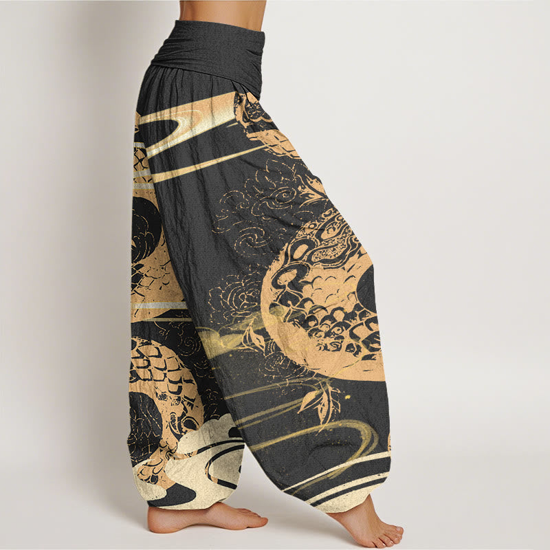 Pantalones harén de cintura elástica para mujer con diseño de serpiente, nubes auspiciosas y Buddha Stones - image 2