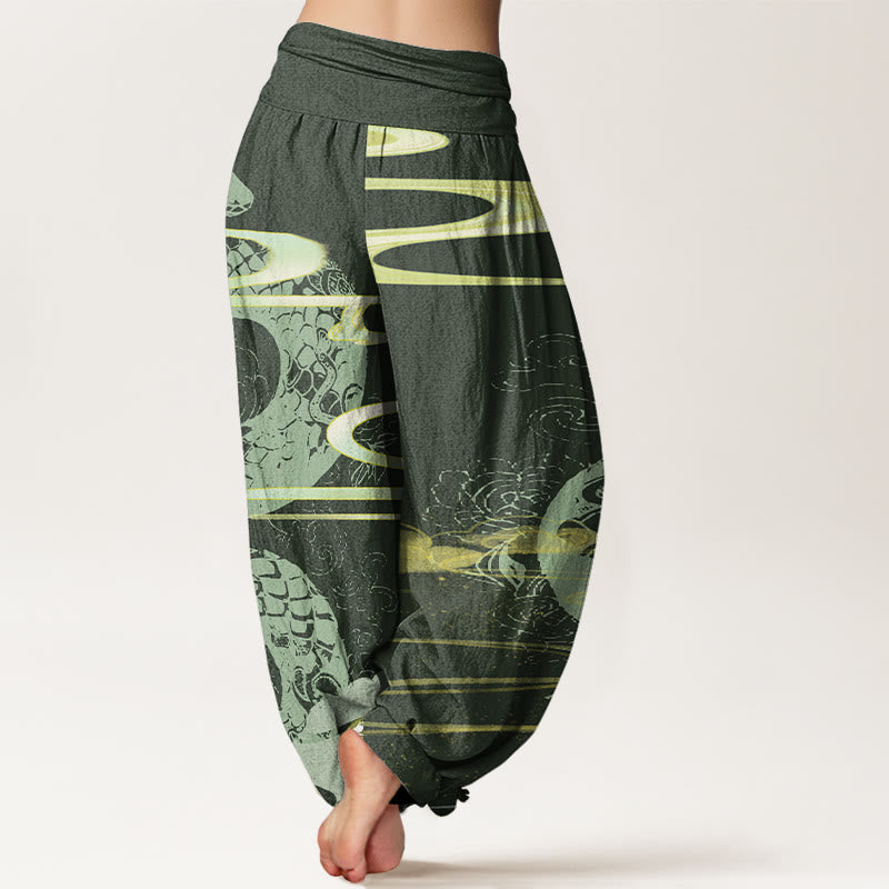 Pantalones harén de cintura elástica para mujer con diseño de serpiente, nubes auspiciosas y Buddha Stones - image 7