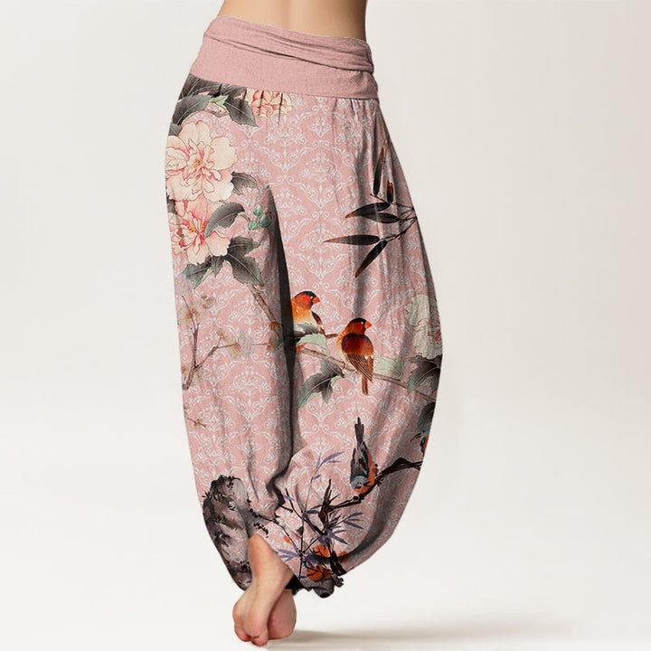 Pantalones bombachos de cintura elástica para mujer con estampado de mandala, flores, ramas y motivos de Buddha Stones, pájaros y otros motivos florales. - image 9