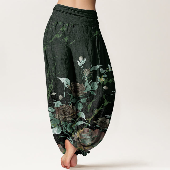 Pantalones bombachos de cintura elástica para mujer con estampado de rosas en flor de algodón y Buddha Stones - image 9