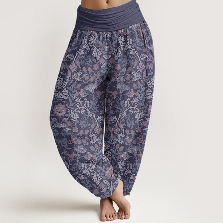 Pantalones bombachos de mujer con cintura elástica, estampado de flores, hojas y enredaderas de algodón con Buddha Stones. - Cardo - US22，UK/AU26，EU54 (6XL) - image 7
