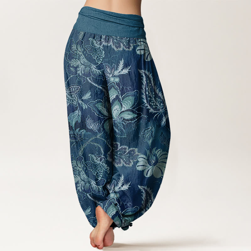 Pantalones bombachos de mujer con cintura elástica, estampado floral informal de Buddha Stones, de algodón. - image 6