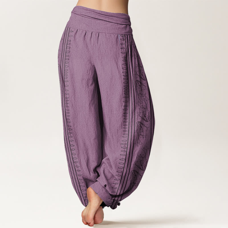 Pantalones bombachos de cintura elástica para mujer con estampado de Buddha Stones, rueda del Dharma, loto y símbolo OM. - image 7