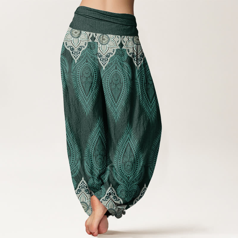 Pantalones bombachos de cintura elástica para mujer, de algodón, con diseño informal de flores y plumas, estampado de Buddha Stones. - image 6