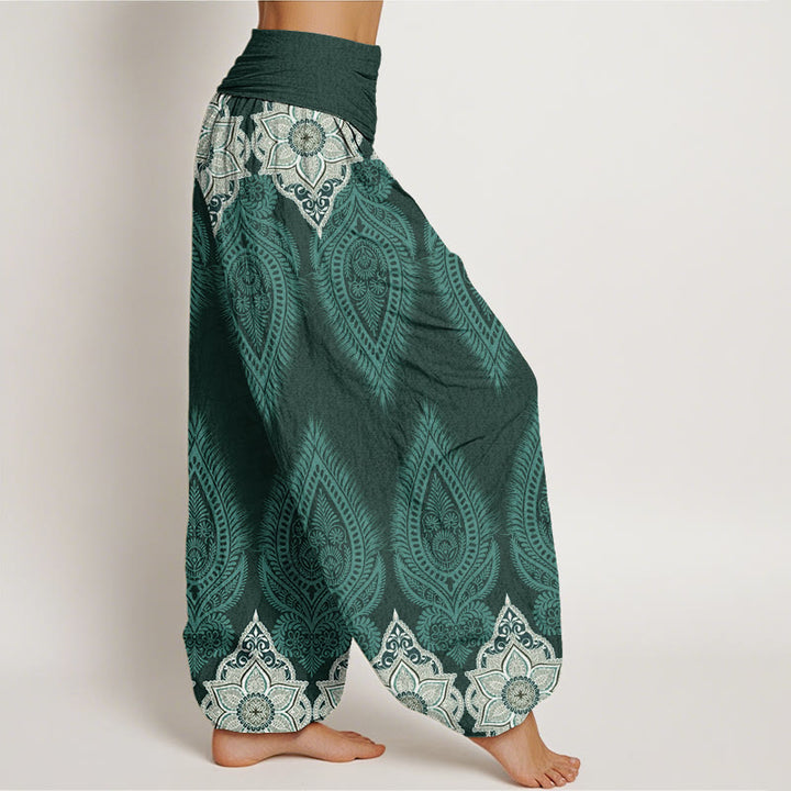 Pantalones bombachos de cintura elástica para mujer, de algodón, con diseño informal de flores y plumas, estampado de Buddha Stones. - image 5