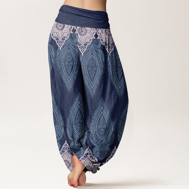 Pantalones bombachos de cintura elástica para mujer, de algodón, con diseño informal de flores y plumas, estampado de Buddha Stones. - image 9
