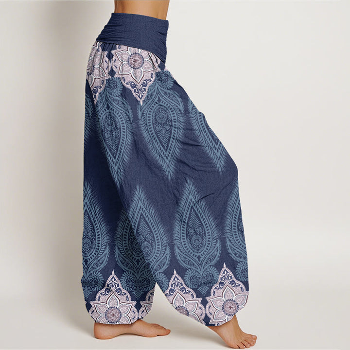 Pantalones bombachos de cintura elástica para mujer, de algodón, con diseño informal de flores y plumas, estampado de Buddha Stones. - image 8