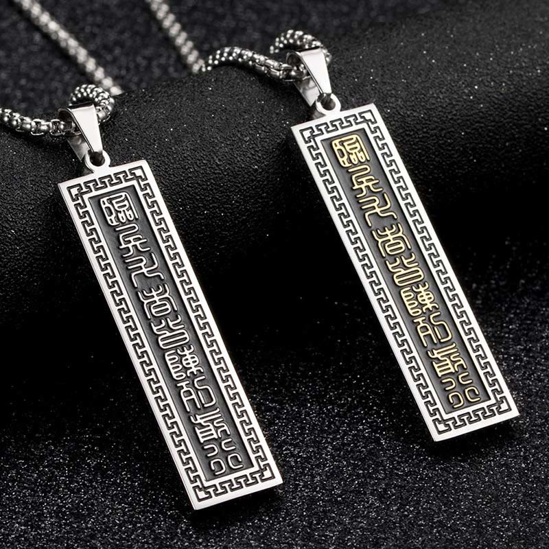 Colgante de collar con mantra de nueve palabras y equilibrio de Yin Yang en acero de titanio con Buddha Stones - image 12