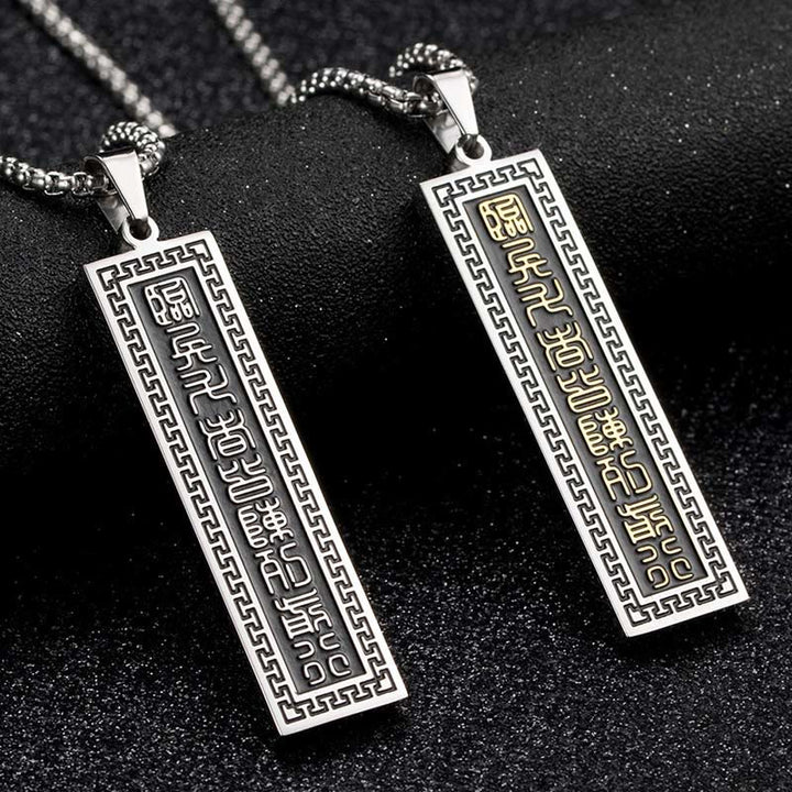 Colgante de collar con mantra de nueve palabras y equilibrio de Yin Yang en acero de titanio con Buddha Stones - image 12