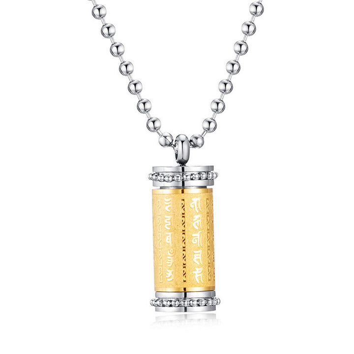 Collar con colgante de equilibrio con forma de rueda de oración de acero de titanio y Buddha Stones