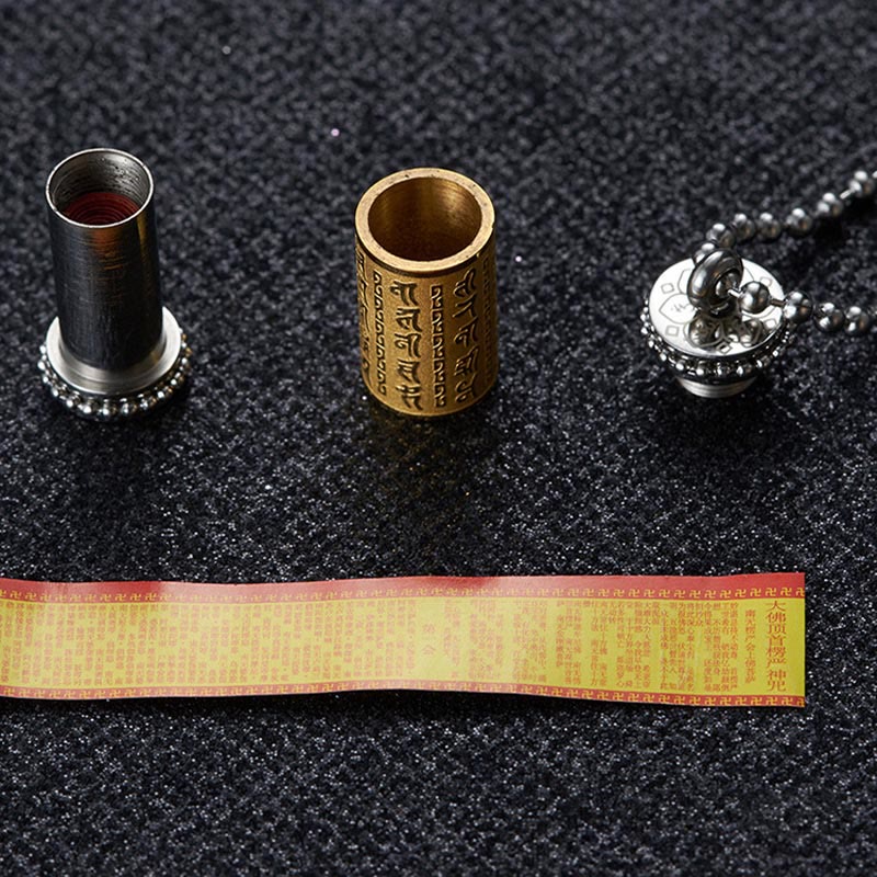 Collar con colgante de equilibrio con forma de rueda de oración de acero de titanio y Buddha Stones