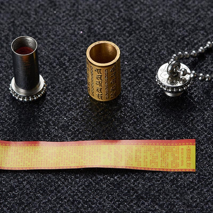 Collar con colgante de equilibrio con forma de rueda de oración de acero de titanio y Buddha Stones