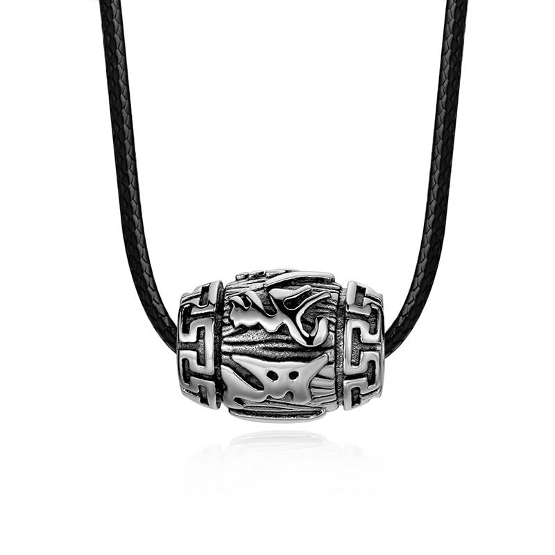 Collar con colgante de acero de titanio con cuatro bestias míticas y Buddha Stones tibetanas Om Mani Padme Hum - Om Mani Padme Hum-Cordón De Cuero - image 8