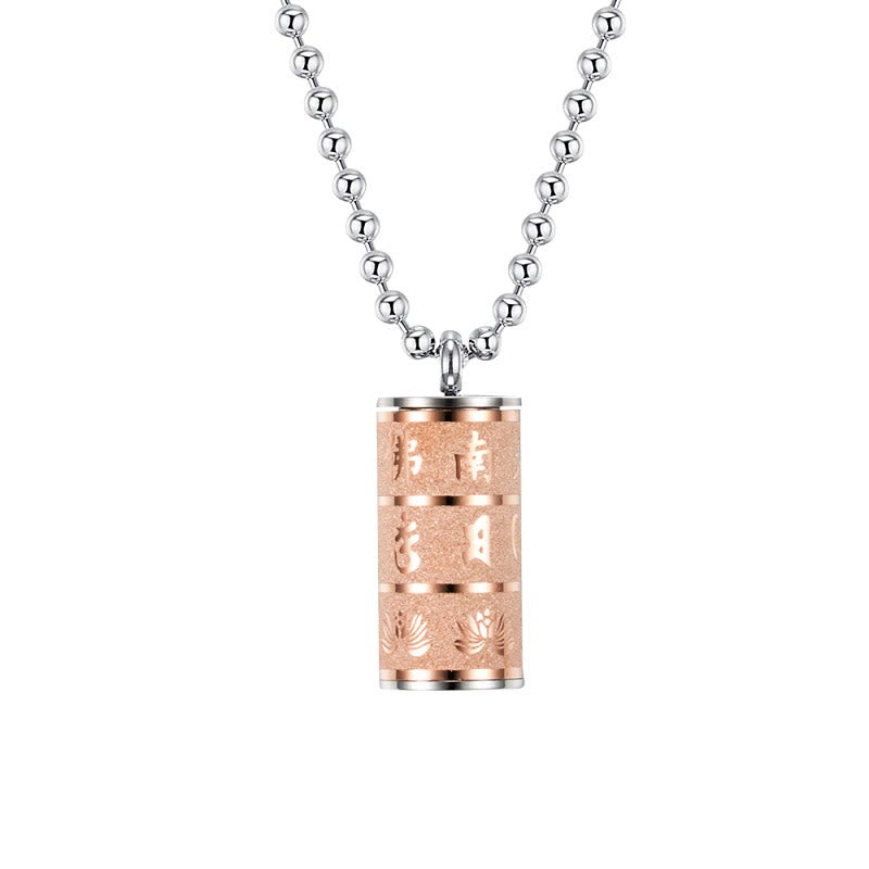 Collar con colgante de acero de titanio con diseño de rueda de oración y Buddha Stones, Om Mani Padme Hum tibetano, con diseño de loto - Oro rosa - image 8