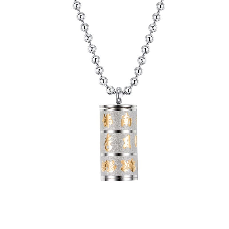 Collar con colgante de acero de titanio con diseño de rueda de oración y Buddha Stones, Om Mani Padme Hum tibetano, con diseño de loto - Plateado - image 11
