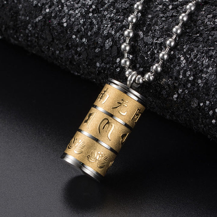 Collar con colgante de acero de titanio con diseño de rueda de oración y Buddha Stones, Om Mani Padme Hum tibetano, con diseño de loto - Todo dorado - image 1