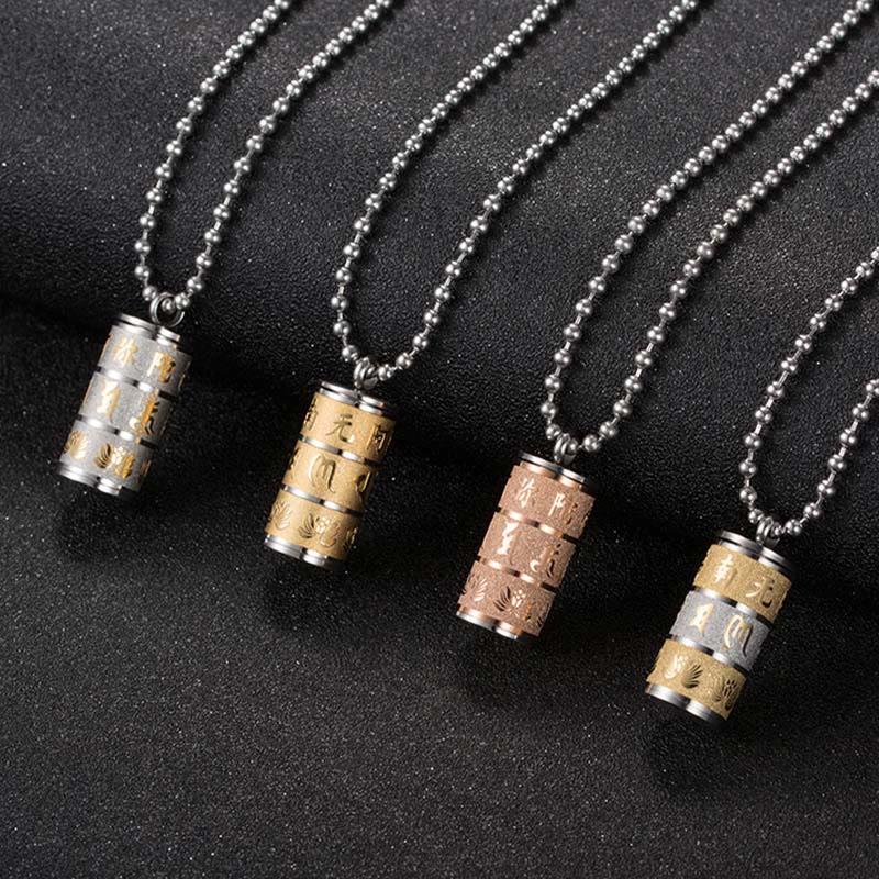 Collar con colgante de acero de titanio con diseño de rueda de oración y Buddha Stones, Om Mani Padme Hum tibetano, con diseño de loto - image 12