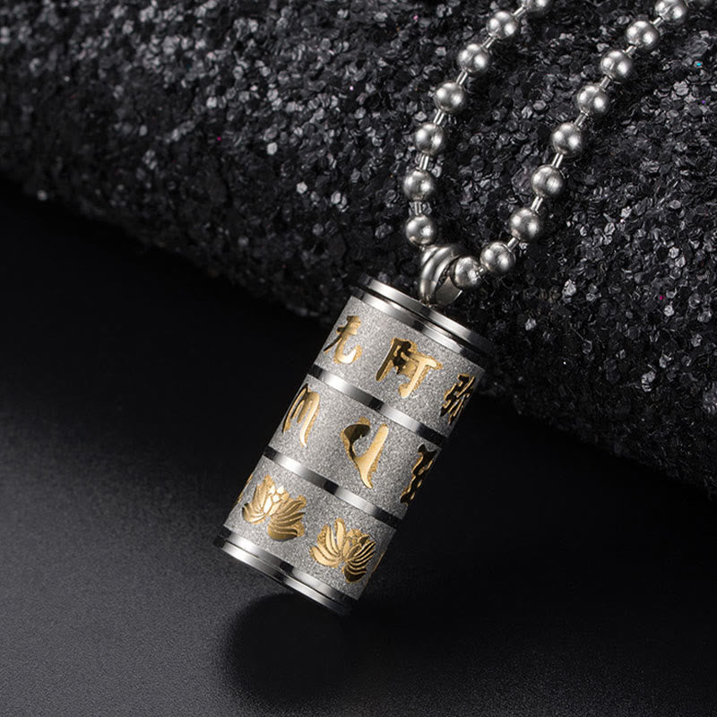Collar con colgante de acero de titanio con diseño de rueda de oración y Buddha Stones, Om Mani Padme Hum tibetano, con diseño de loto - image 11